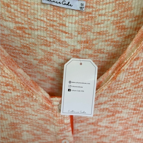 Culture Code Orange & White T-Shirt Dress Size 1X V Neck Short Sleeve Pockets - Picture 3 of 10